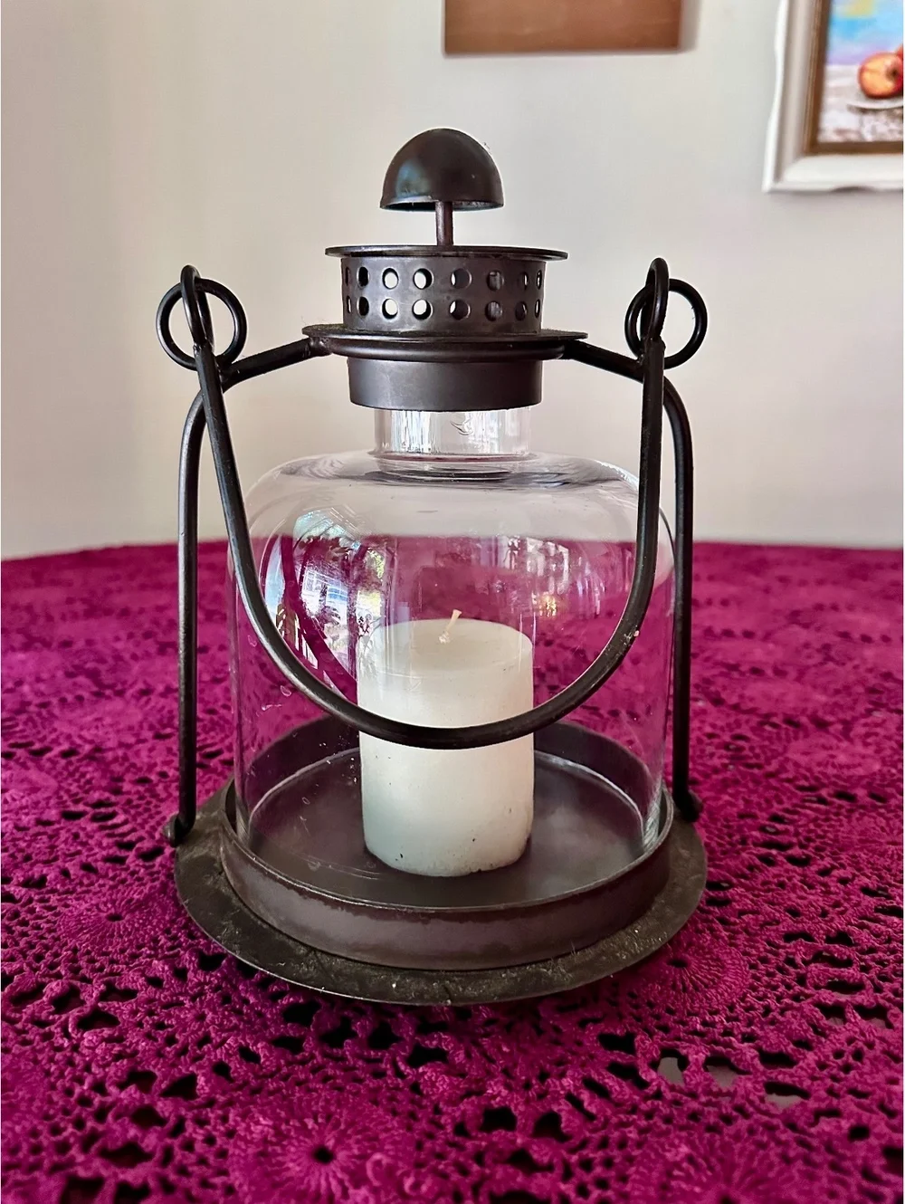 Vintage Indoor / Outdoor Black Metal Glass Dome Latern